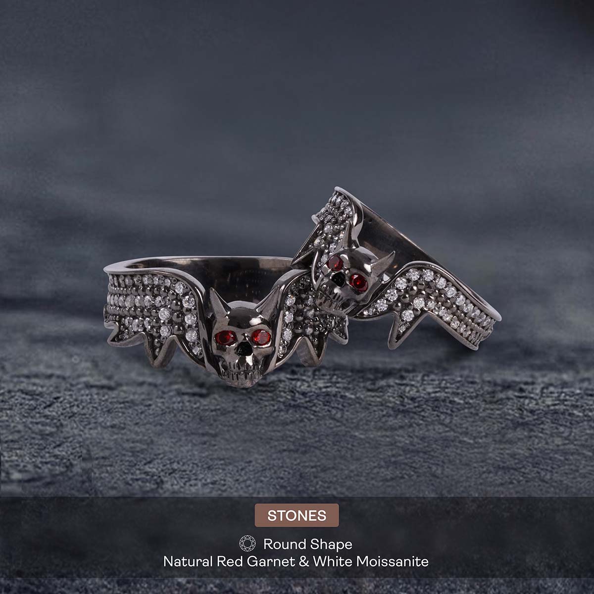 Devil Skull Couple Rings Red Eyes Moissanite Gothic Wedding Ring Set