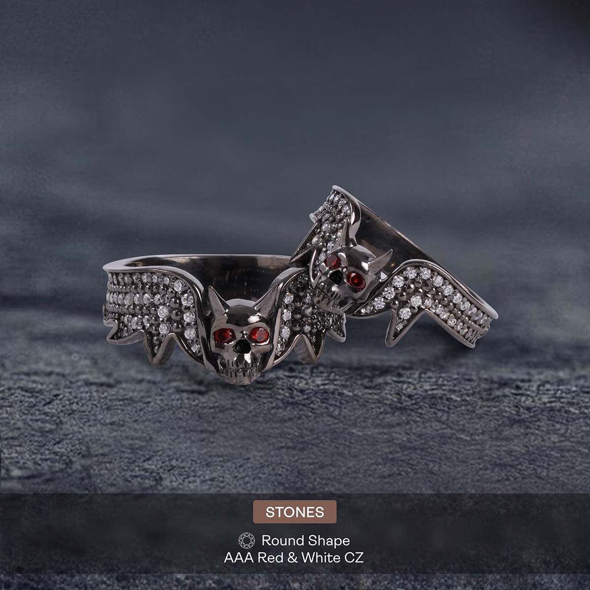 Devil Skull Ring Set with Horns Matching Gothic Wedding Rings
