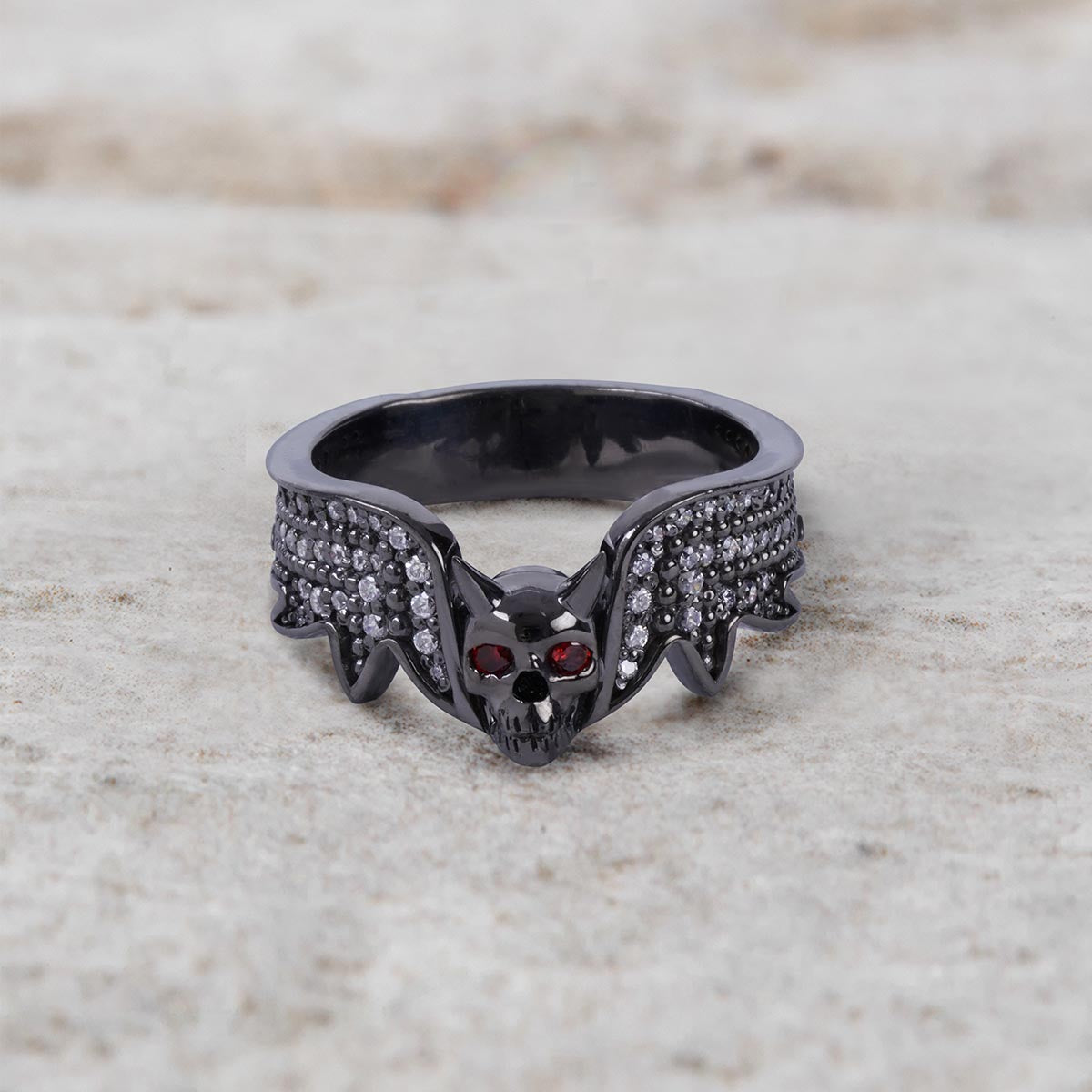 Devil Skull Ring with Horns and Red Eyes Gothic Satanic Jewelry