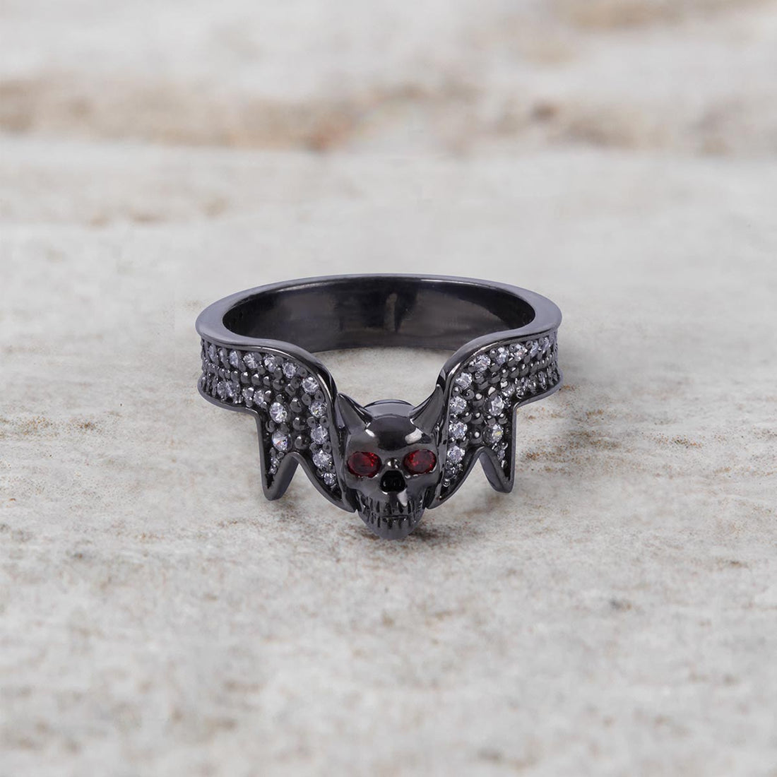 Skull Ring with Red Eyes Devil Horn Dark Gothic Spooky Jewelry