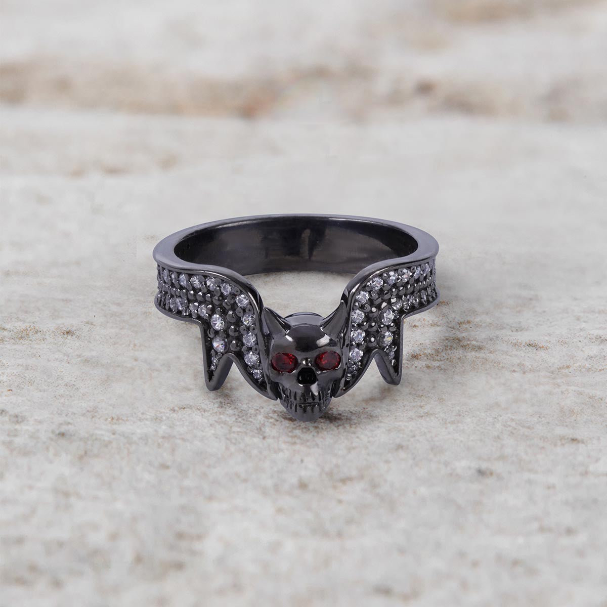 Vampire Skull Ring with Horns Red Eyes Moissanite Devil Jewelry