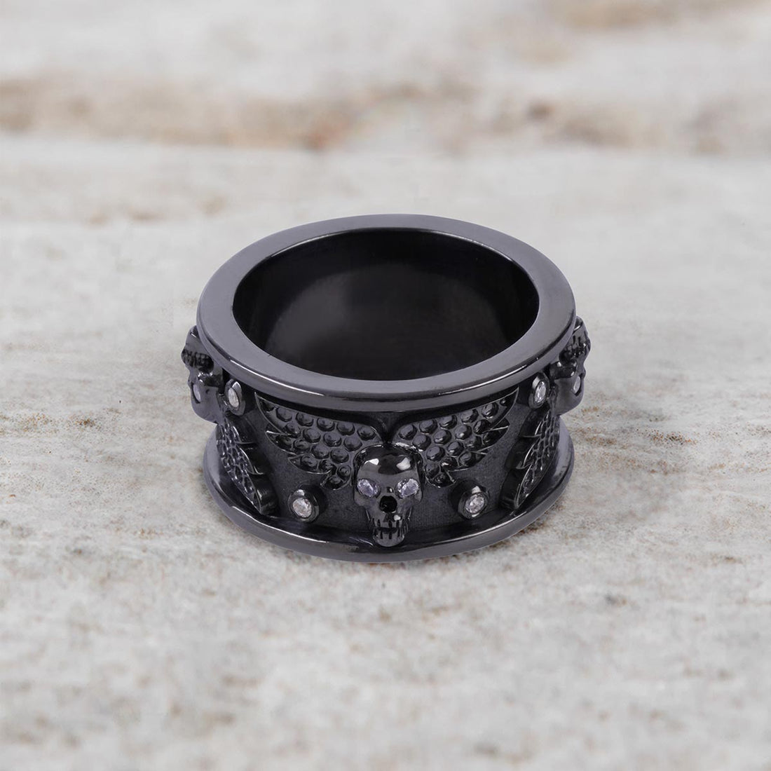 Skull Wings Wedding Band for Men Badass Biker Skull Jewelry