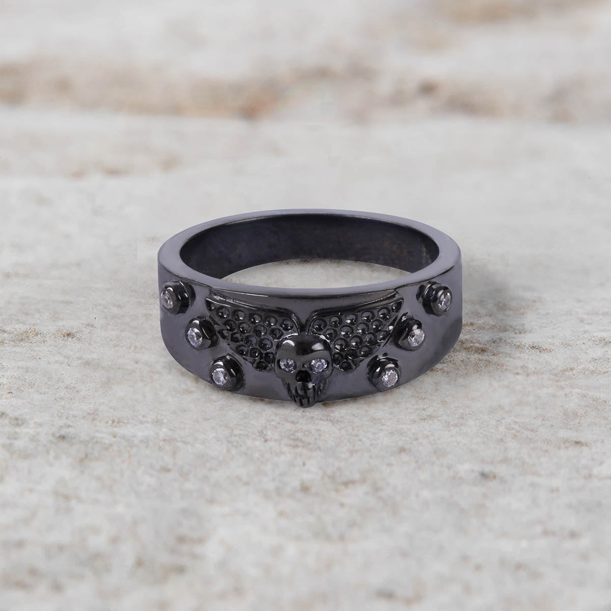 Angel Wings Skull Ring Dark Gothic Wedding Band for Women