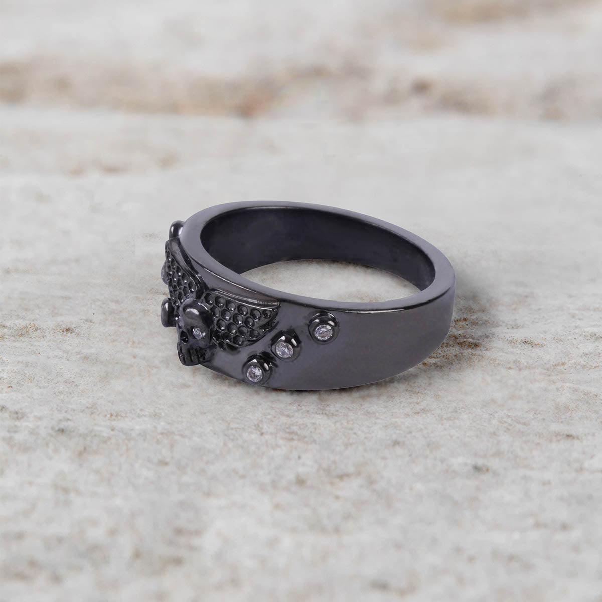 Angel Wings Skull Ring Dark Gothic Wedding Band for Women