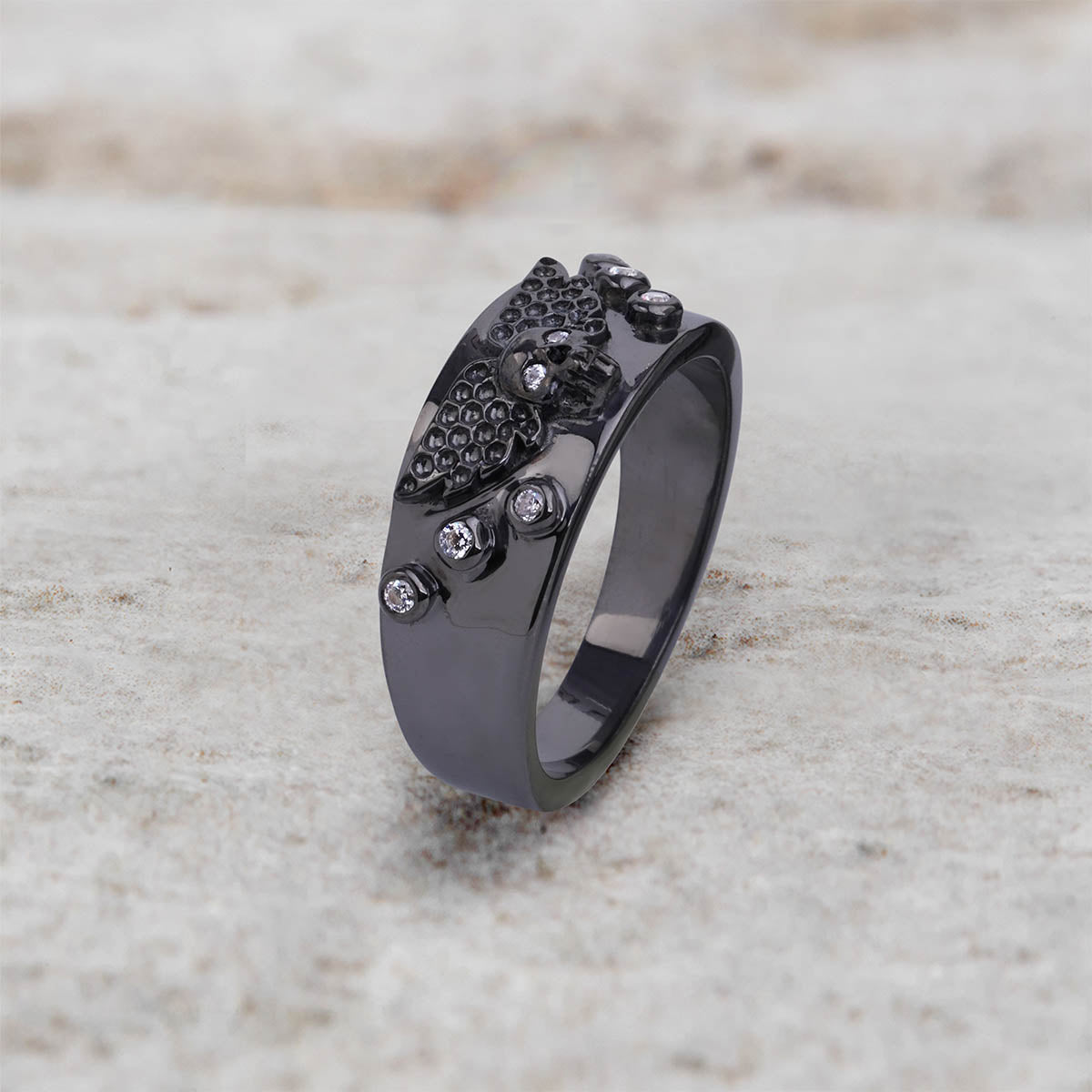 Winged Skull Engagement Ring Death Angel Ring for Women