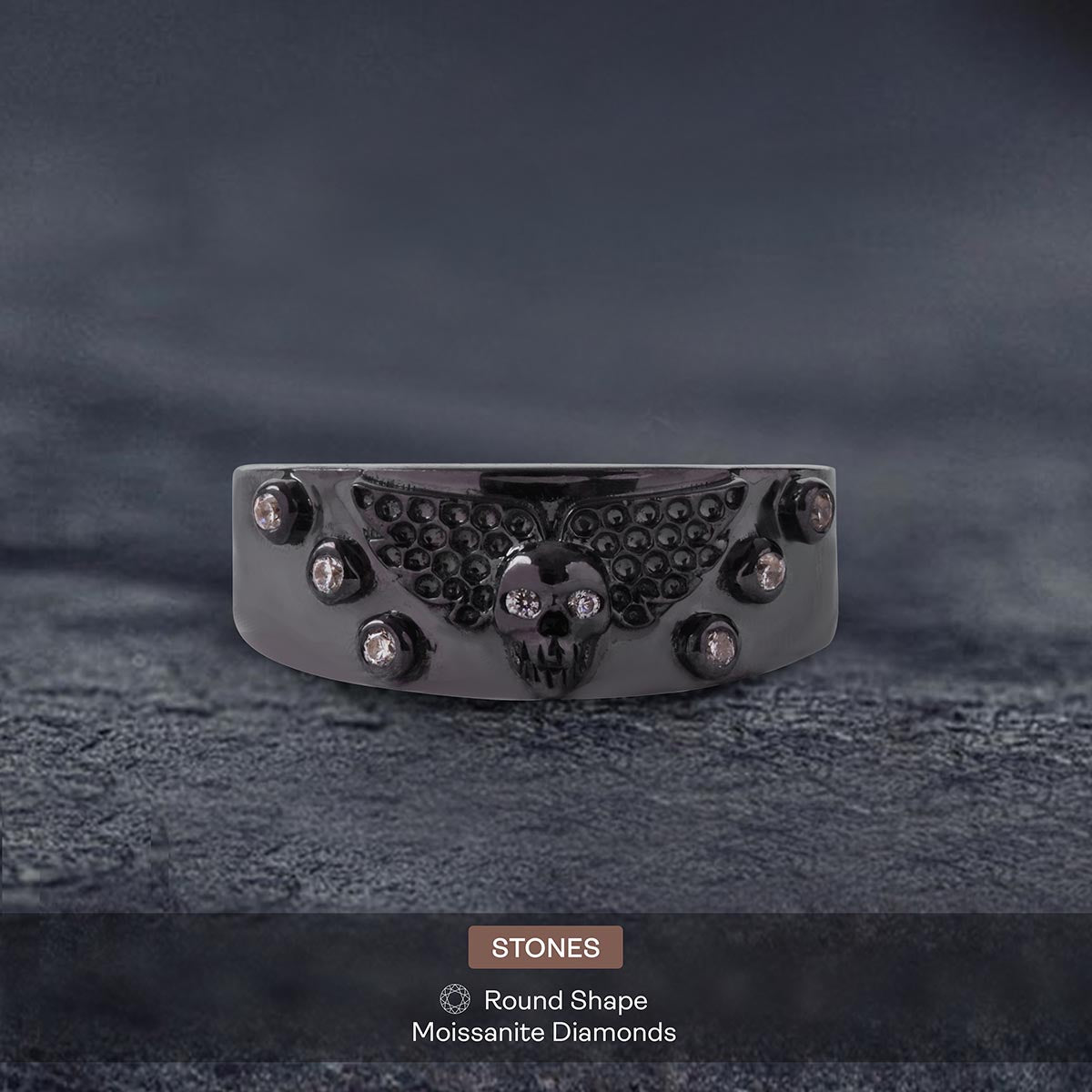 Angel Wings Skull Ring Dark Gothic Wedding Band for Women