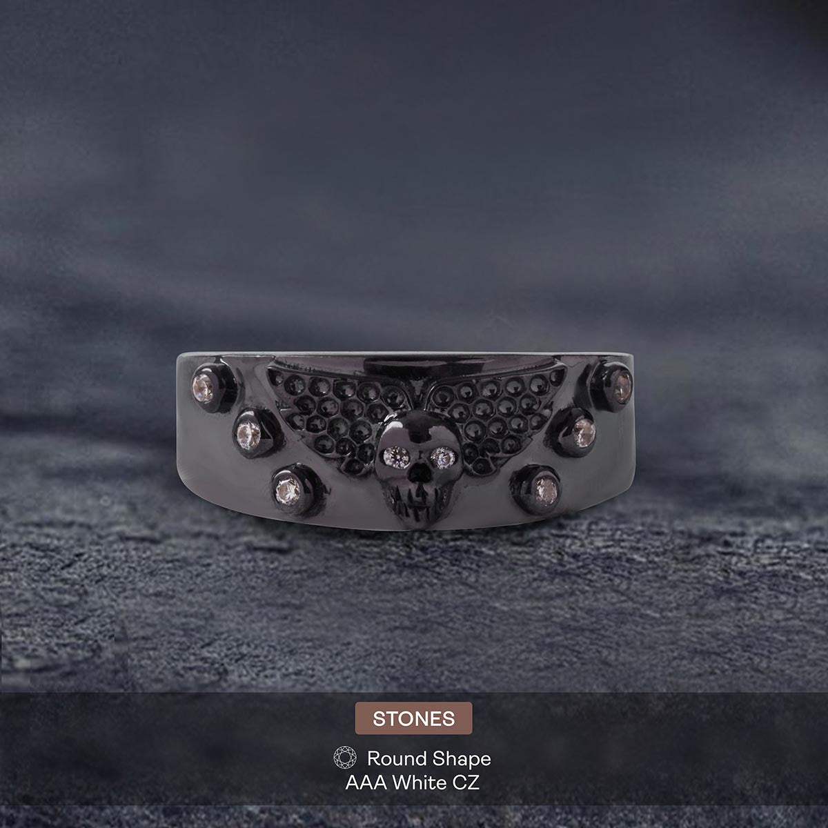 Winged Skull Engagement Ring Death Angel Ring for Women