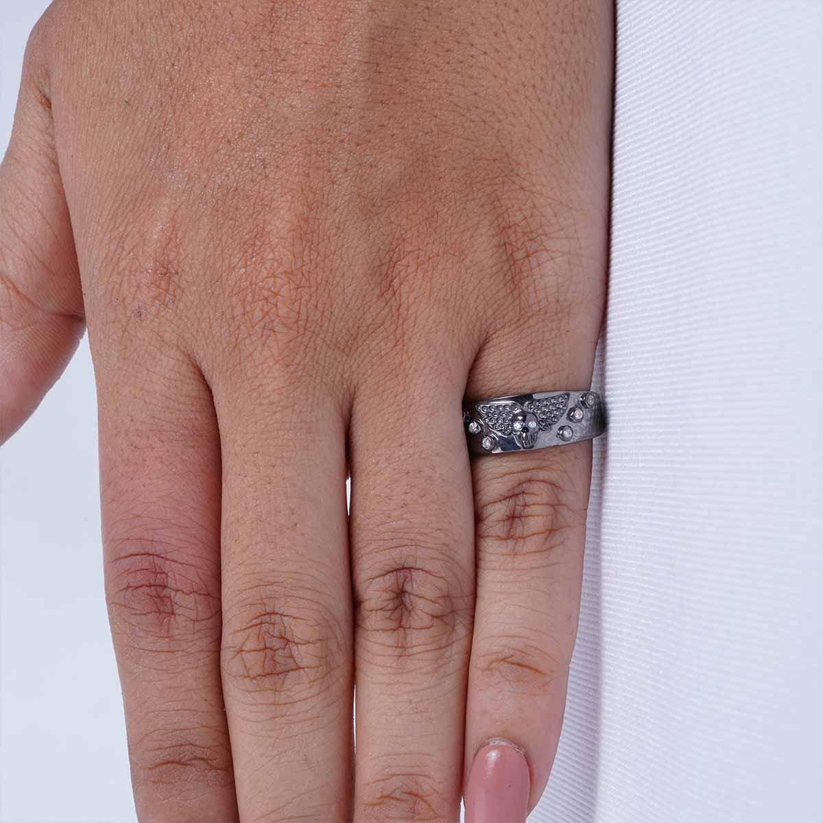 Winged Skull Engagement Ring Death Angel Ring for Women