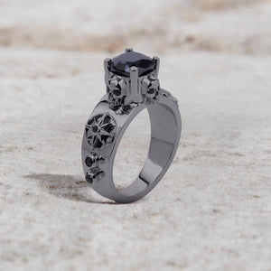 Black Moissanite Octagram Skull Engagement Ring for Women