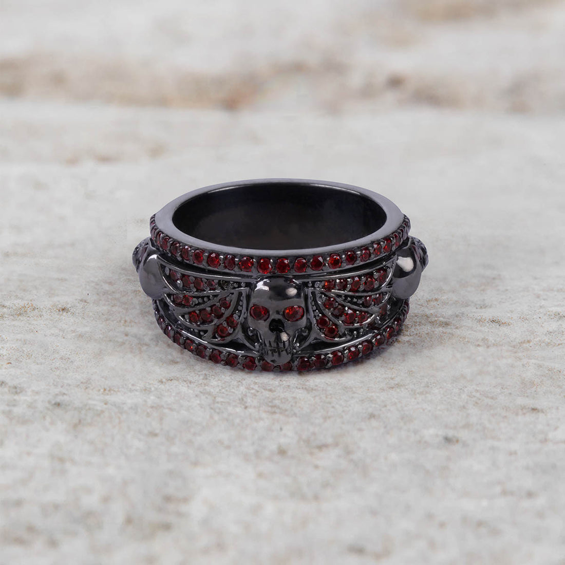 Winged Skull Wedding Ring Gothic Engagement Jewelry Gun Metal Finish