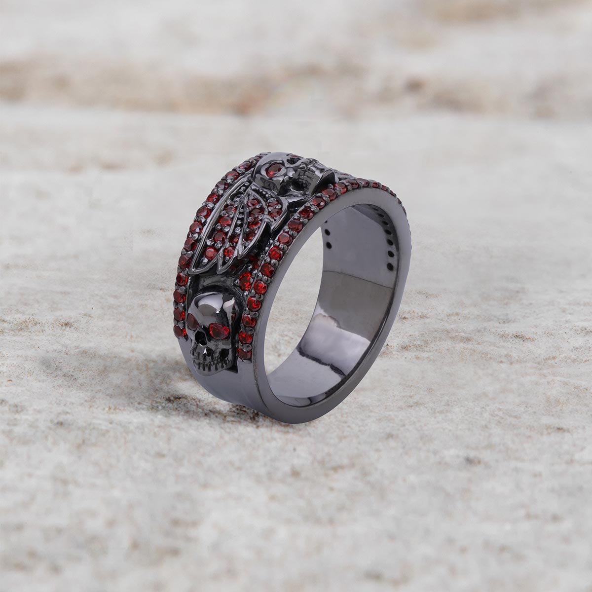 Winged Skull Wedding Ring Gothic Engagement Jewelry Gun Metal Finish