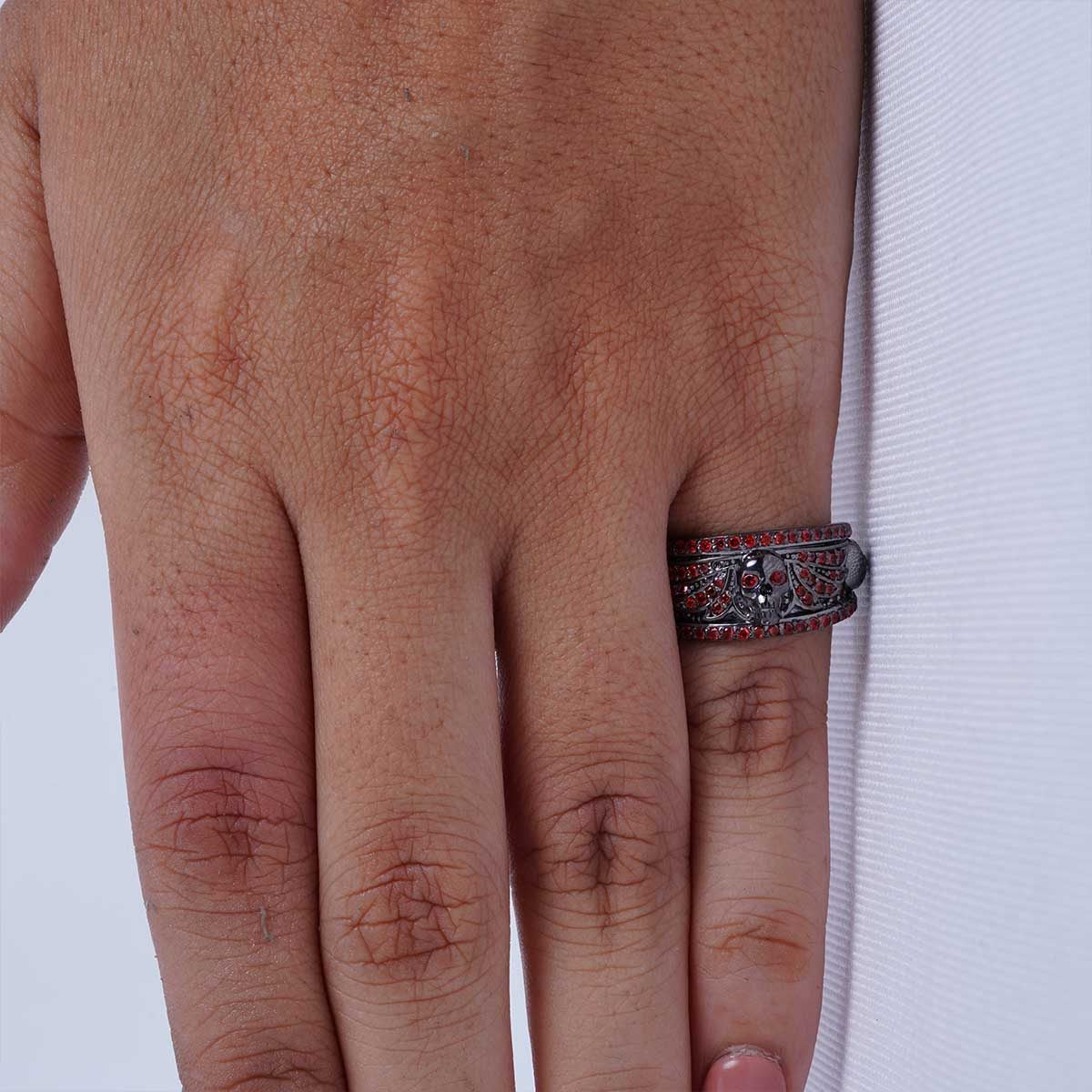 Women's Winged Skull Ring Natural Red Garnet Gothic Jewelry