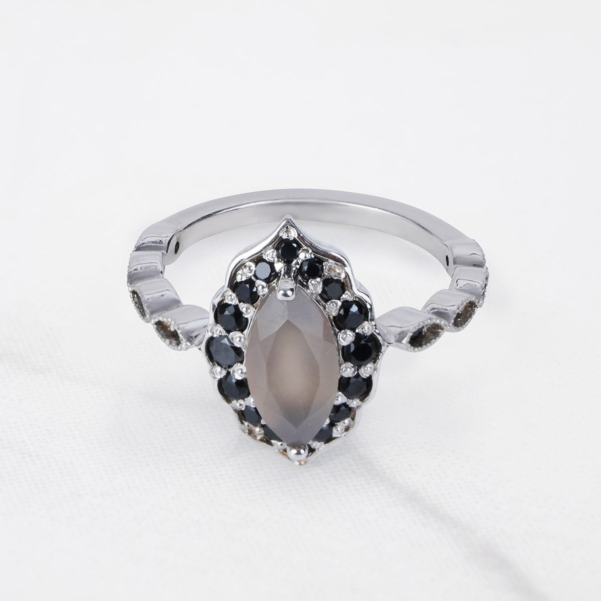 Moonstone Art Deco Ring Marquise Cut Vintage Engagement Ring