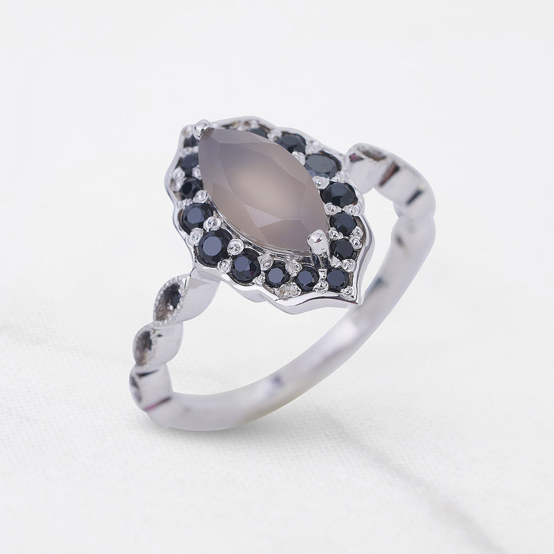 Moonstone Art Deco Ring Marquise Cut Vintage Engagement Ring