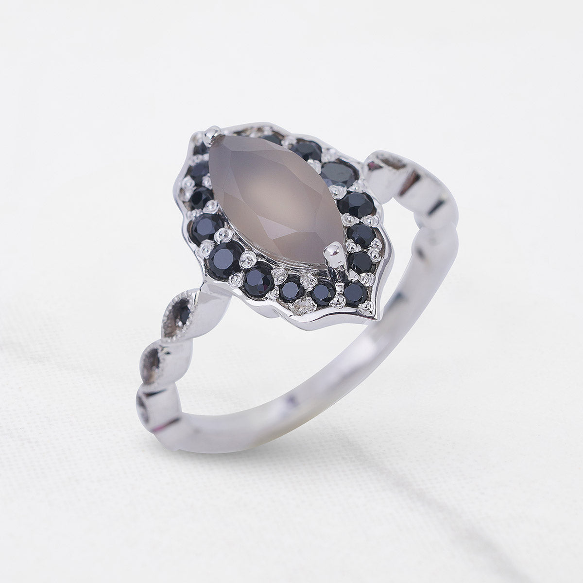 Moonstone Art Deco Ring Marquise Cut Vintage Engagement Ring