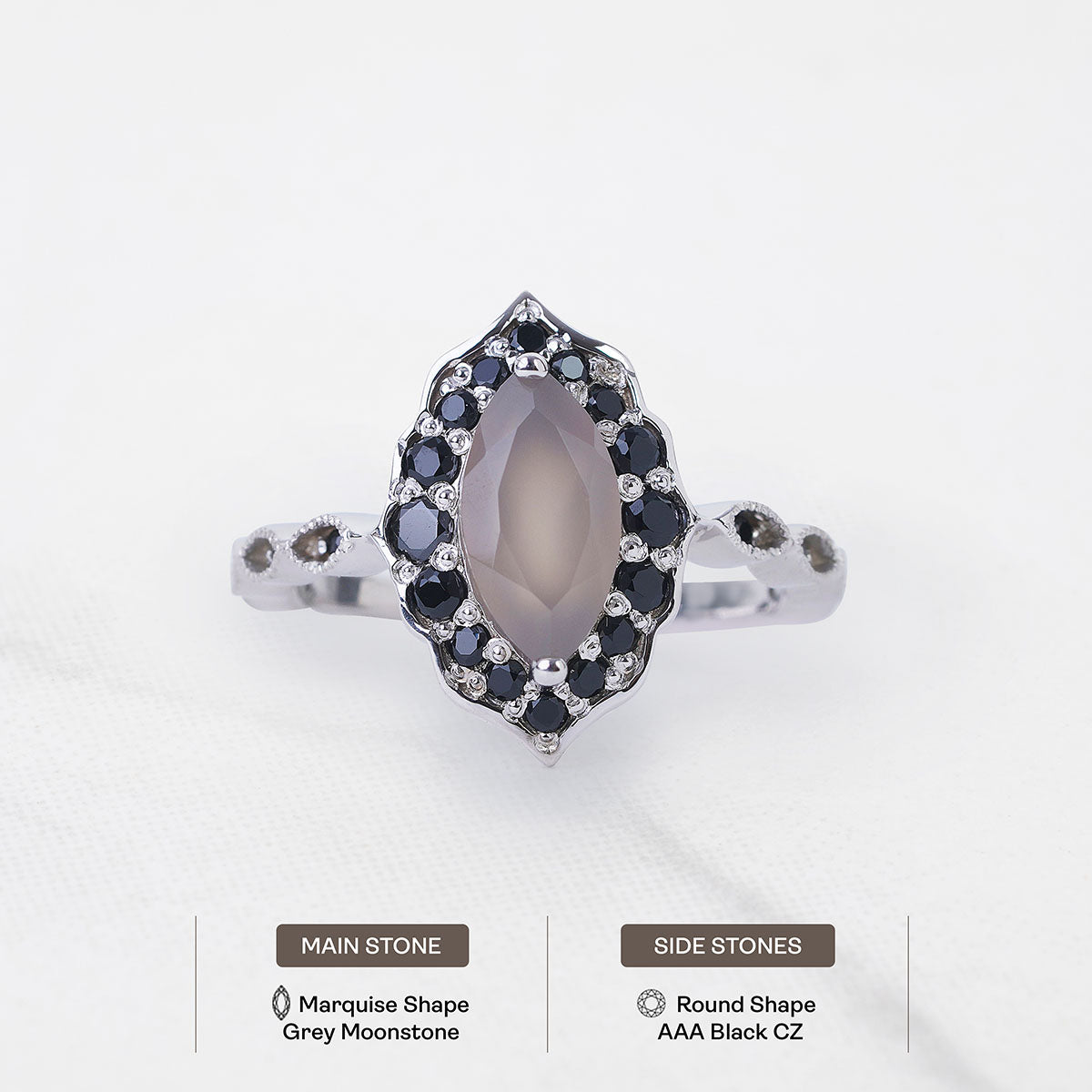 Moonstone Art Deco Ring Marquise Cut Vintage Engagement Ring