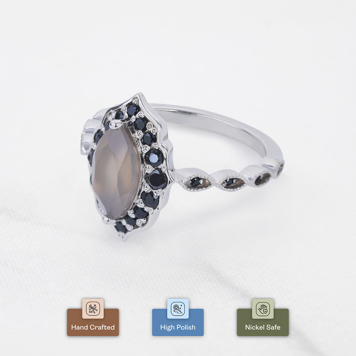 Moonstone Art Deco Ring Marquise Cut Vintage Engagement Ring