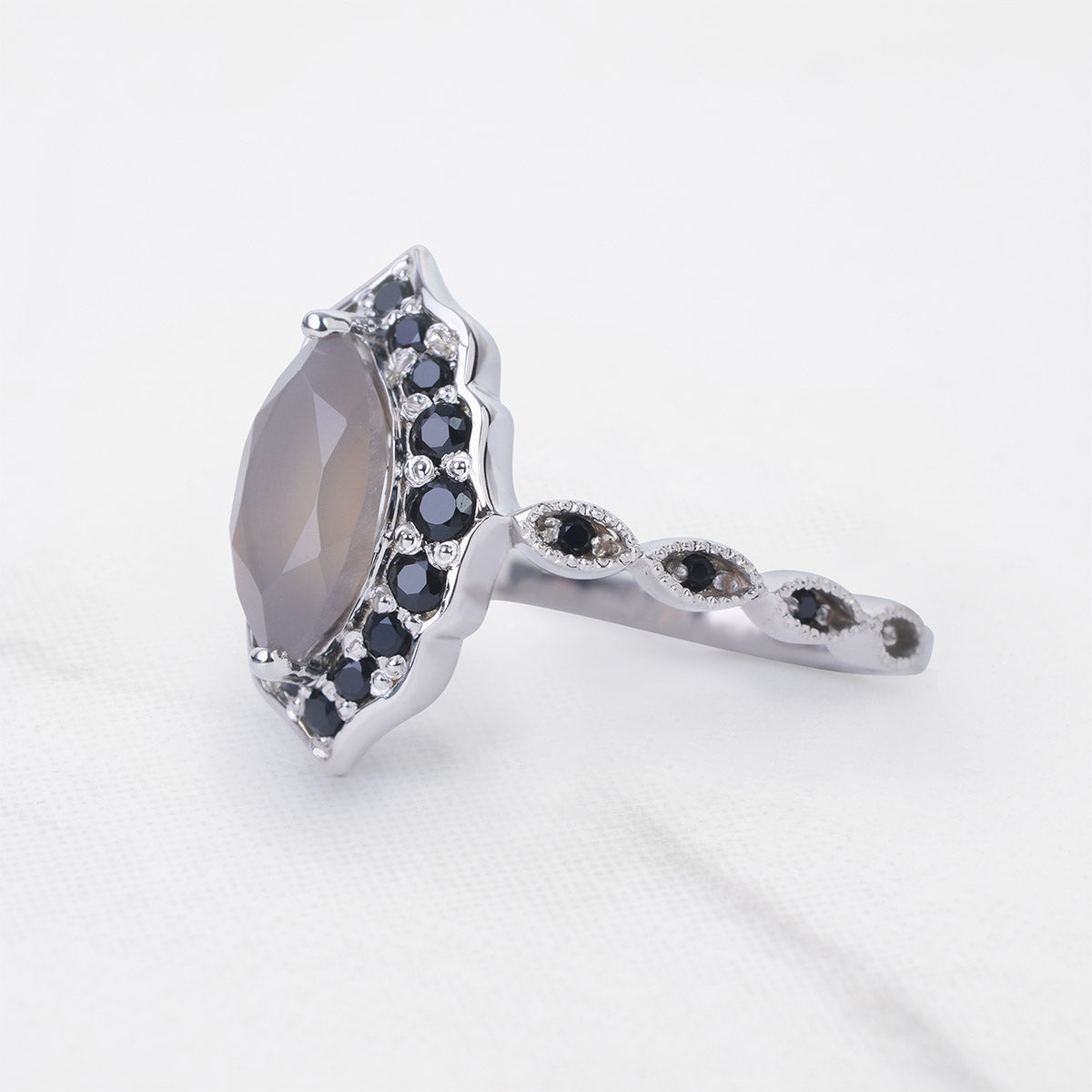 Moonstone Art Deco Ring Marquise Cut Vintage Engagement Ring