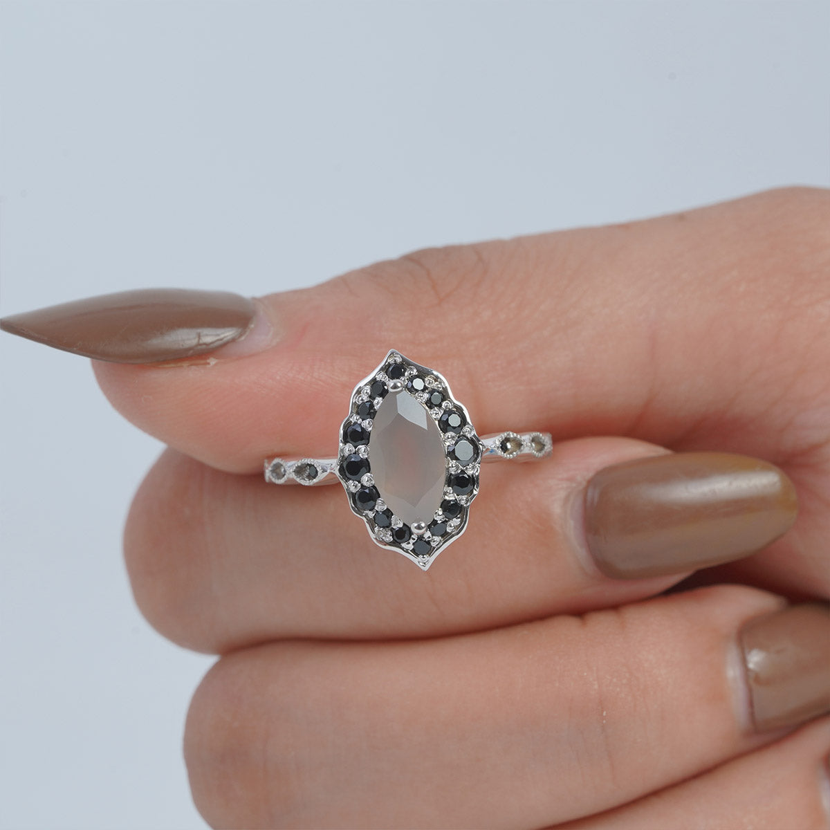 Moonstone Art Deco Ring Marquise Cut Vintage Engagement Ring