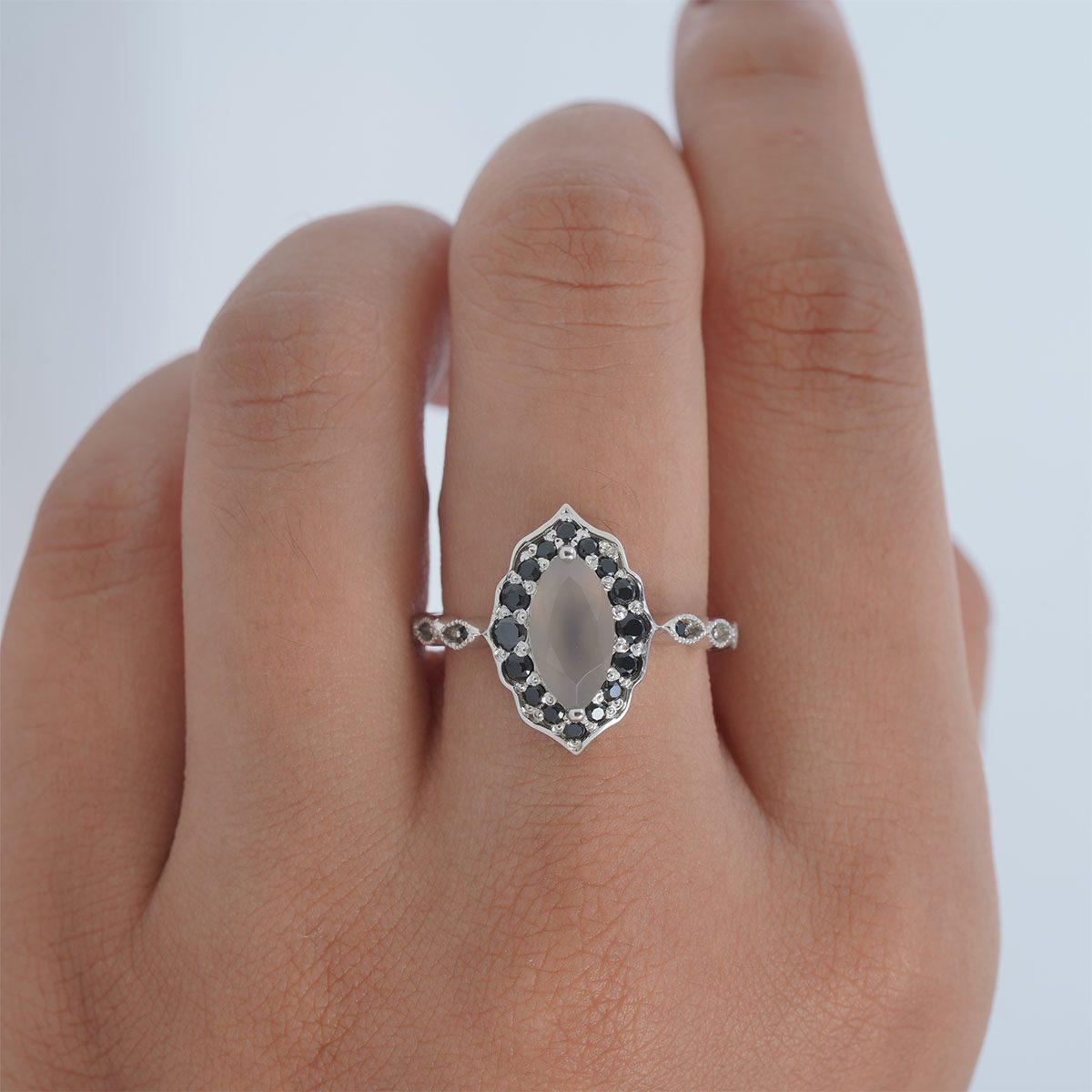 Moonstone Art Deco Ring Marquise Cut Vintage Engagement Ring