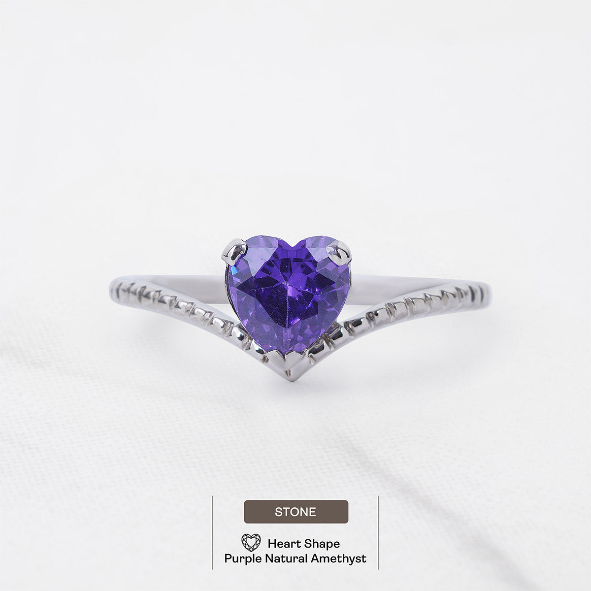 Solitaire Amethyst Heart Ring Promise Valentine's Day Gift for Her