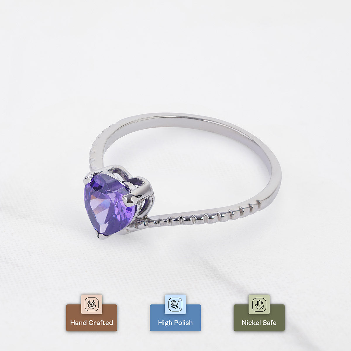 Solitaire Amethyst Heart Ring Promise Valentine's Day Gift for Her