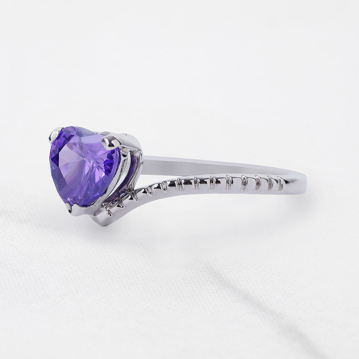 Solitaire Amethyst Heart Ring Promise Valentine's Day Gift for Her