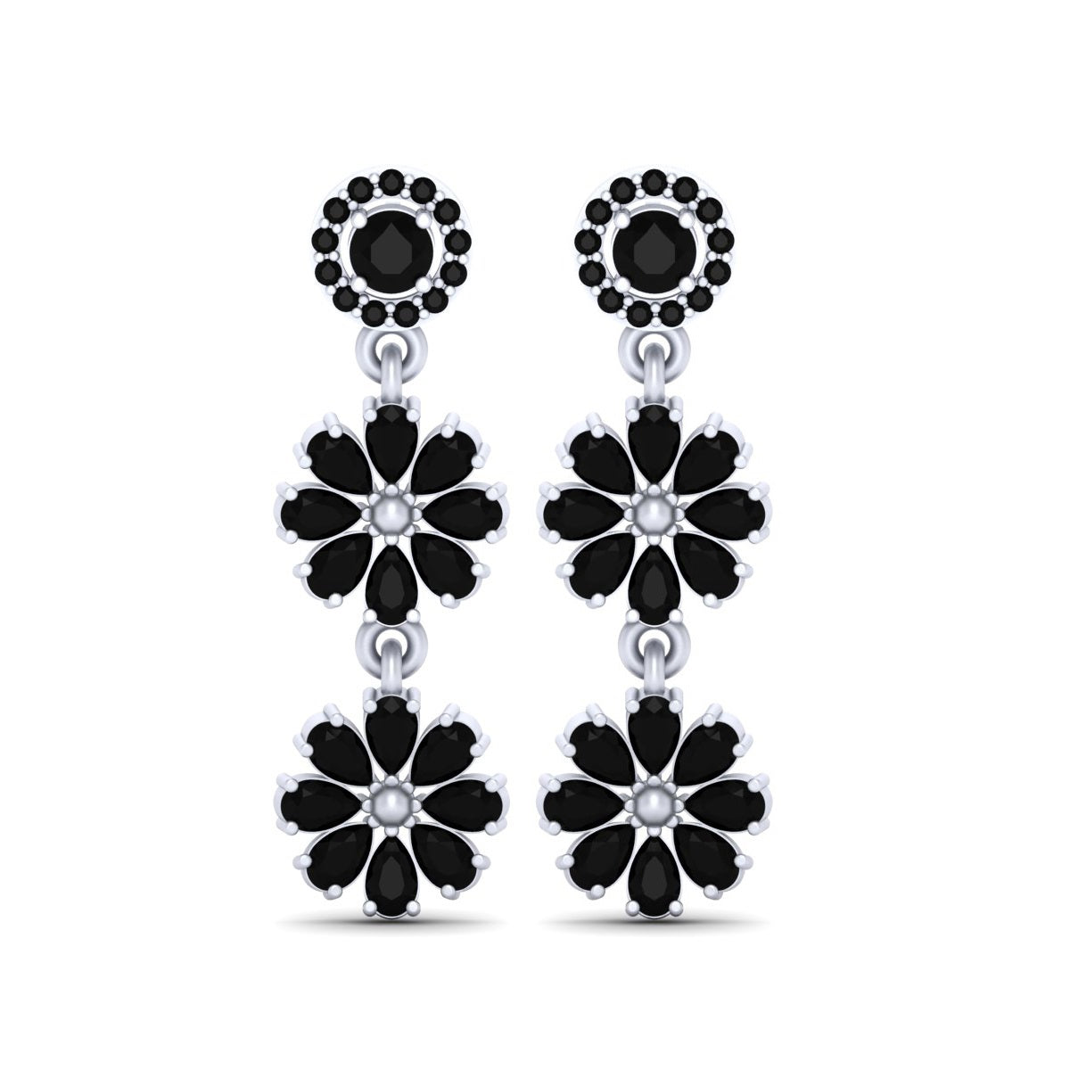 BLACK DIAMOND FLOWER EARRINGS