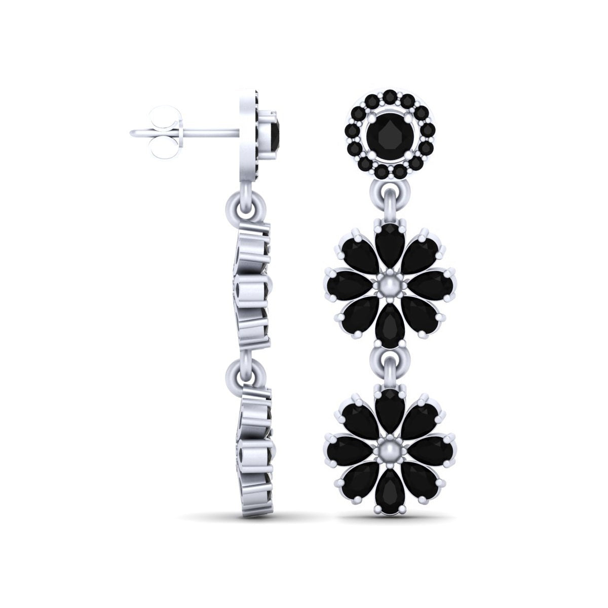 BLACK DIAMOND FLOWER EARRINGS