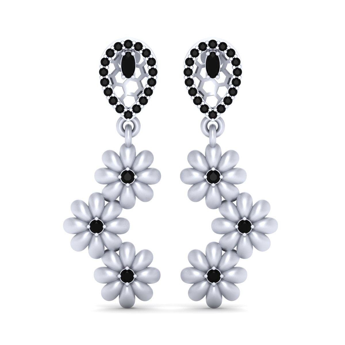 WHITE GOLD FLOWER EARRINGS