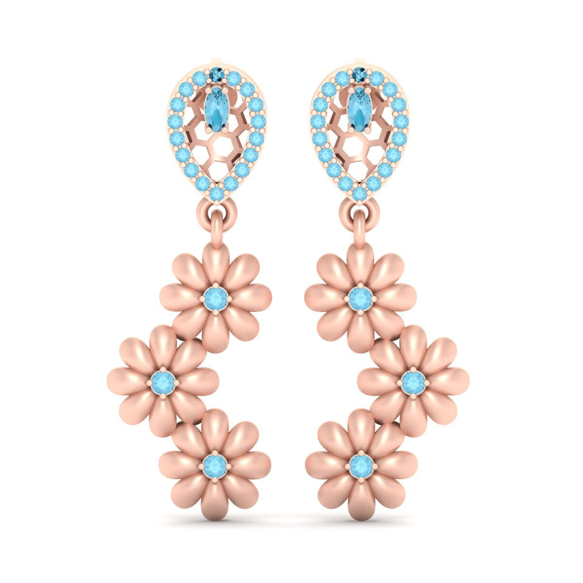 AQUA DIAMOND FLOWER EARRINGS
