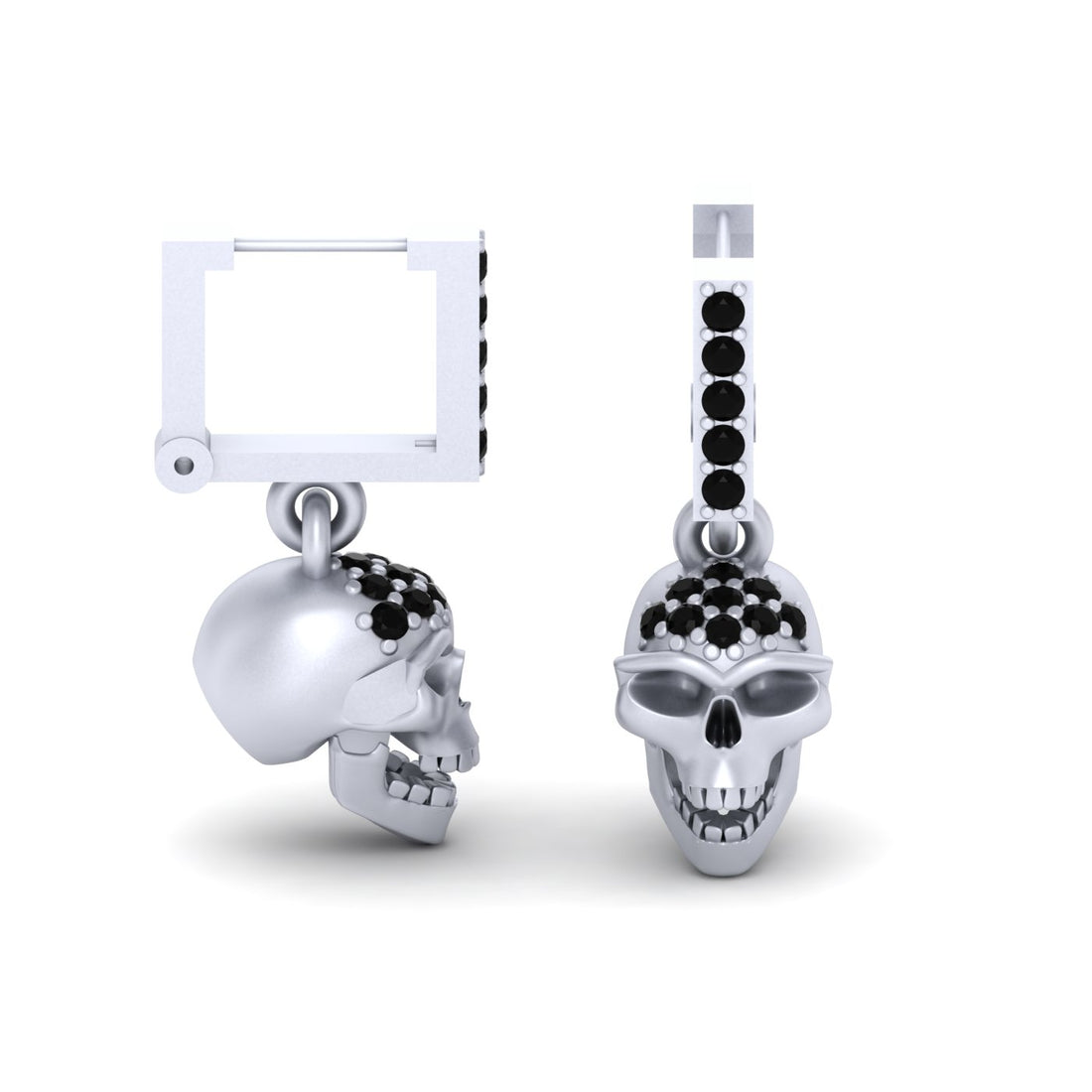 SILVER SKULL HOOP EARRINGS