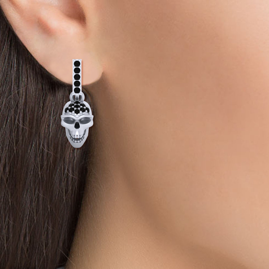 SILVER SKULL HOOP EARRINGS