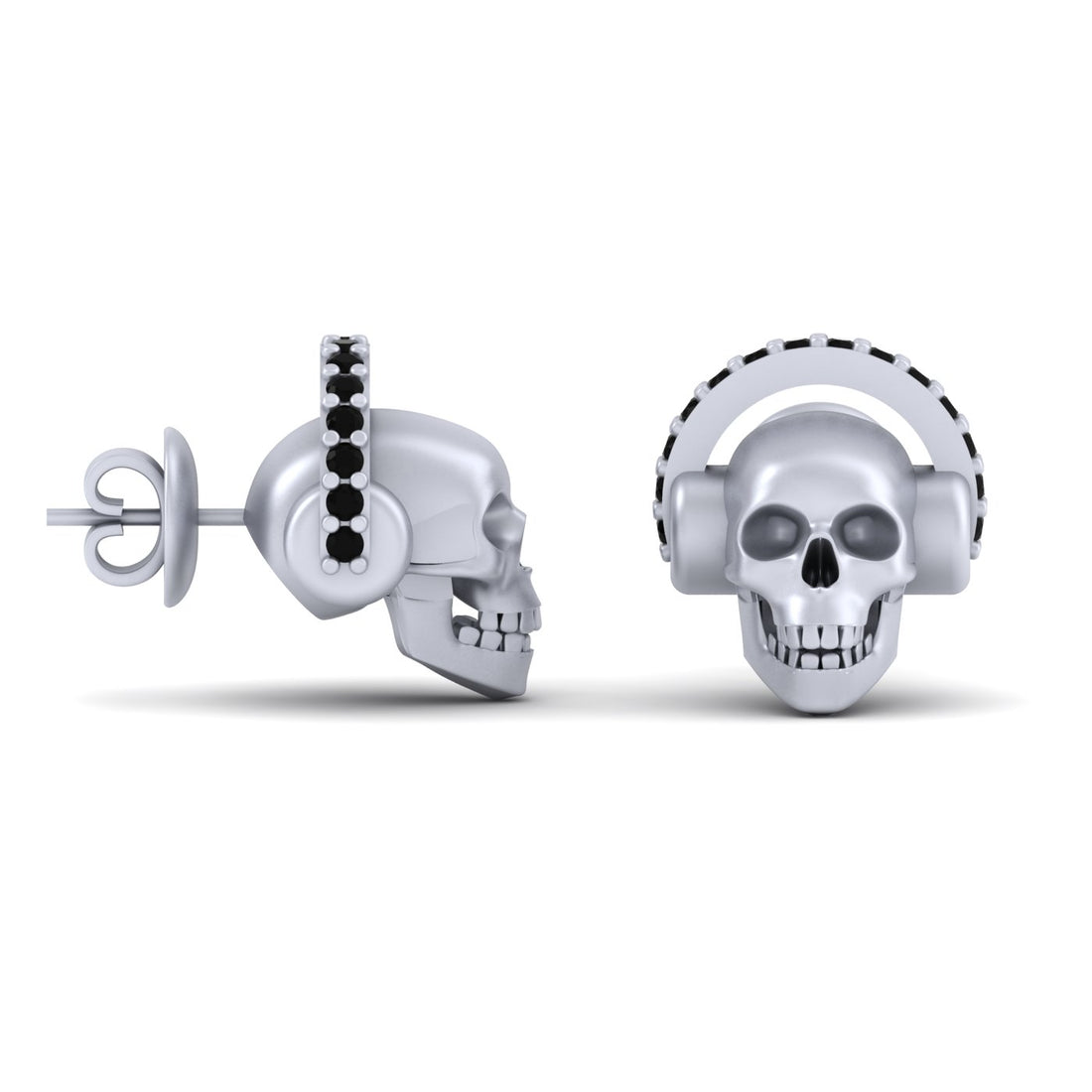 SILVER SKULL HEADPHONES EARRINGS