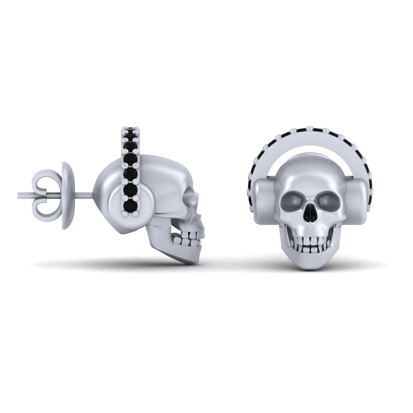 SILVER SKULL HEADPHONES EARRINGS