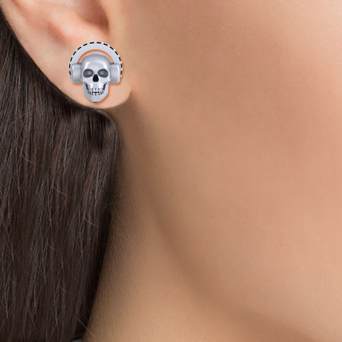 SILVER SKULL HEADPHONES EARRINGS