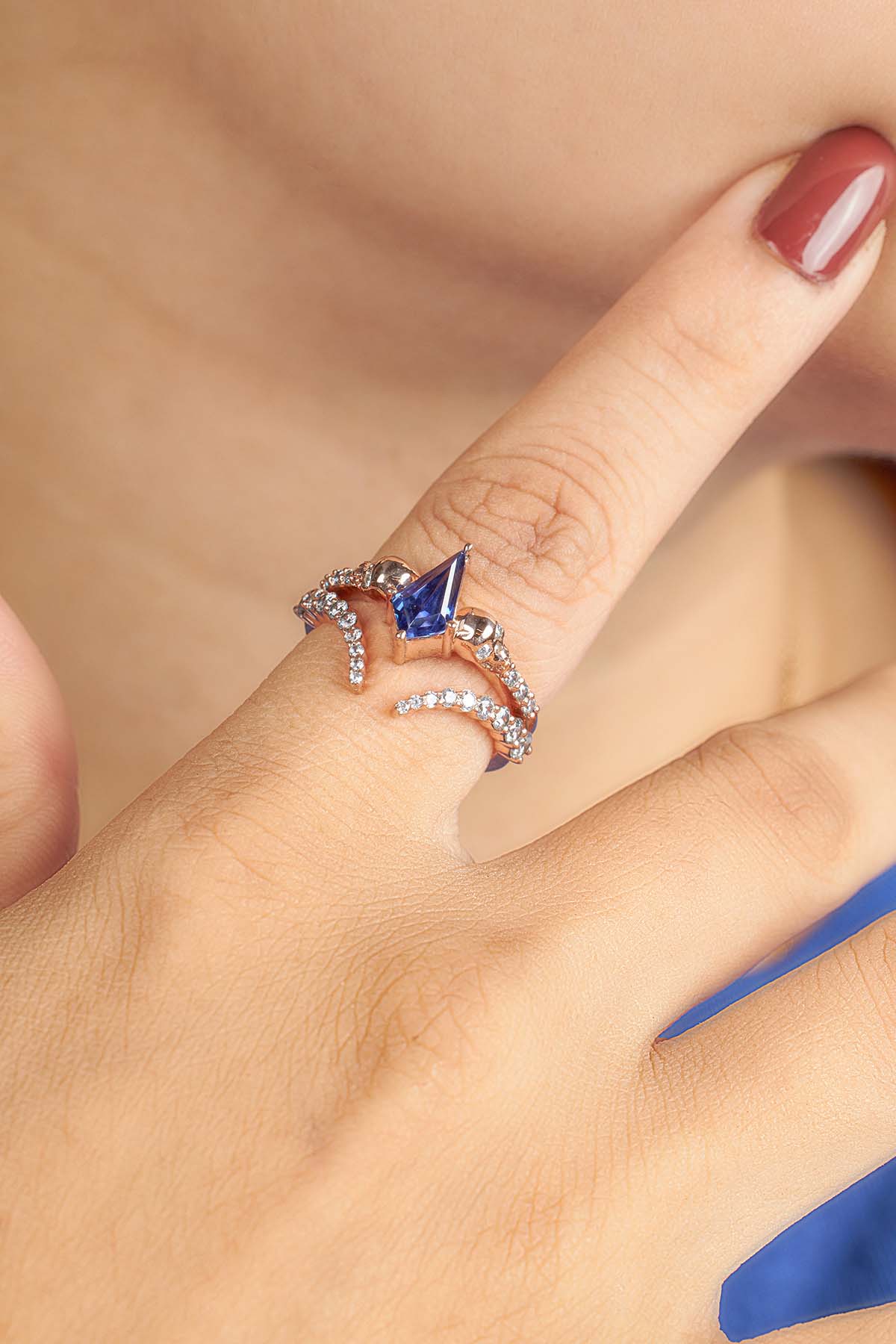 Kite Cut Blue Titanic Skull Ring Set Gothic Bridal Wedding Rings