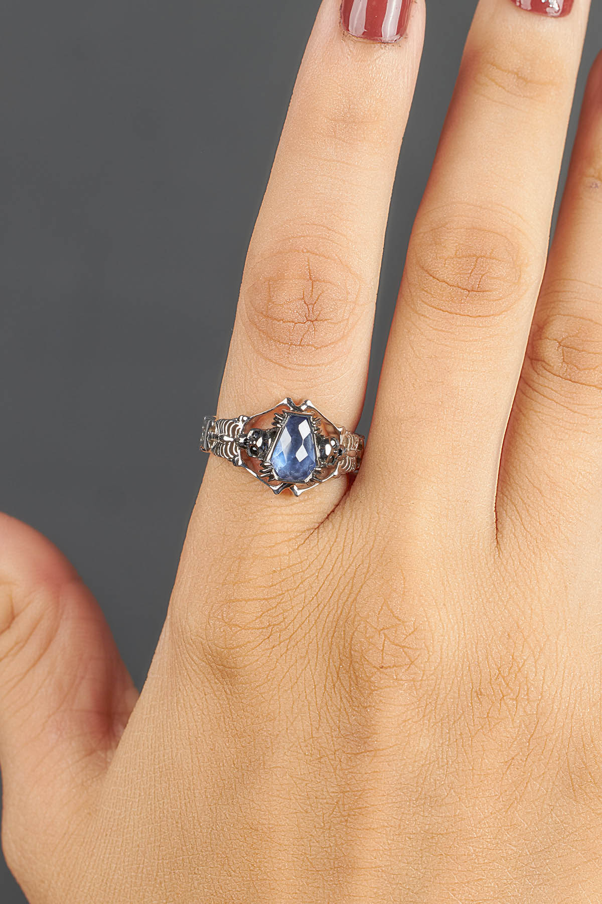 Skeleton with Coffin Bridal Ring Set Gothic Engagement Rings