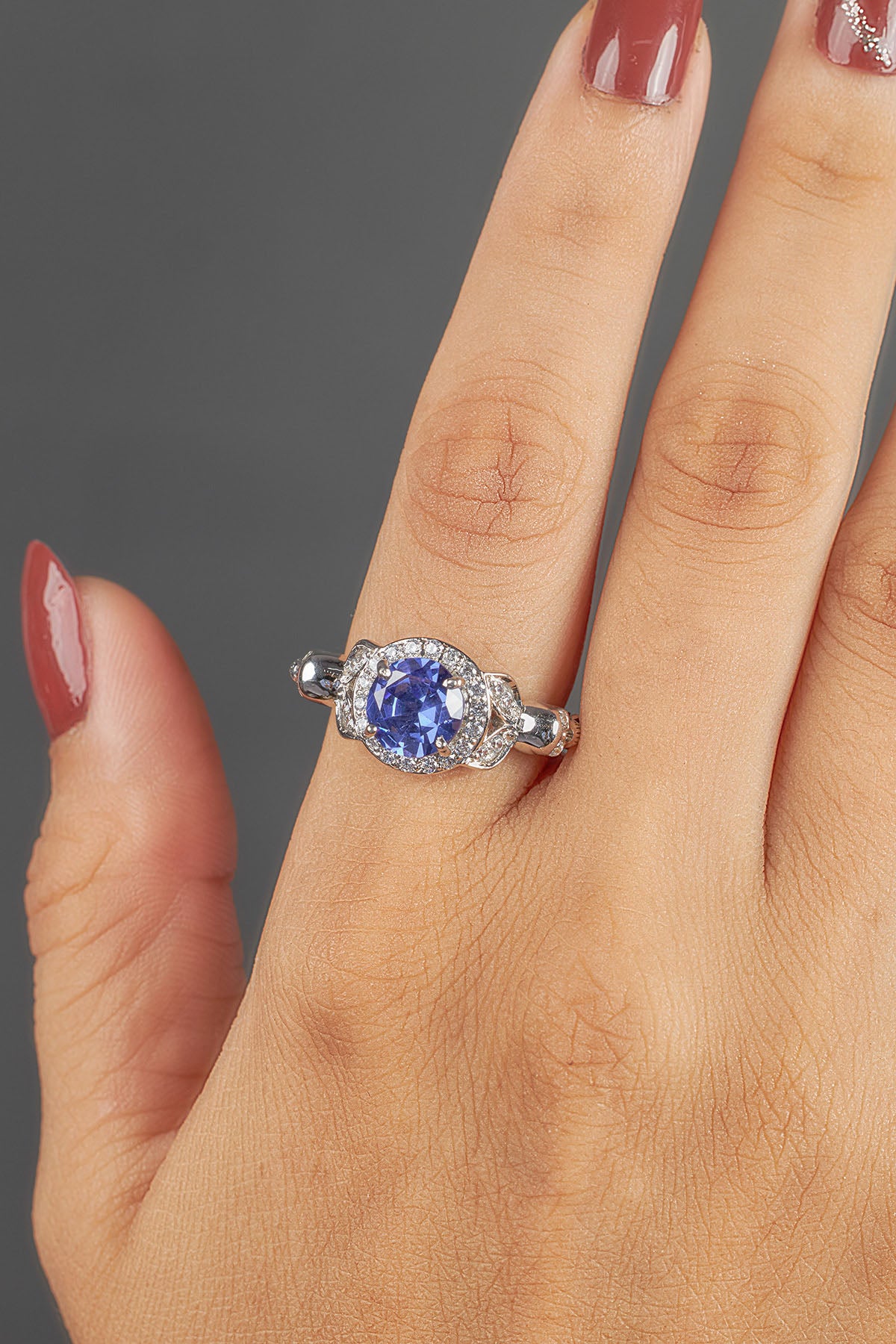 Leaf Skull Ring for Women Blue Titanic Gemstone Gothic Engagement Wedding Rings Silver Rose White gold