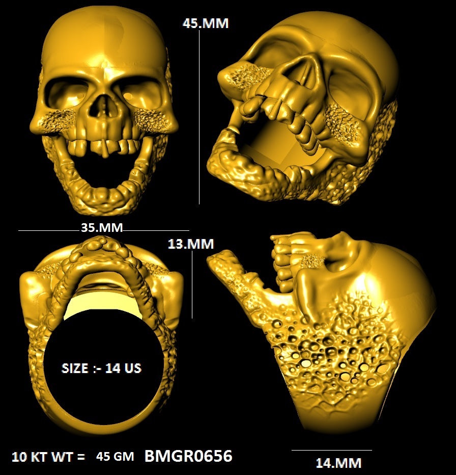 Goth Skull Ring for Men Red CZ Eyes Sterling Silver Gun Metal Fn