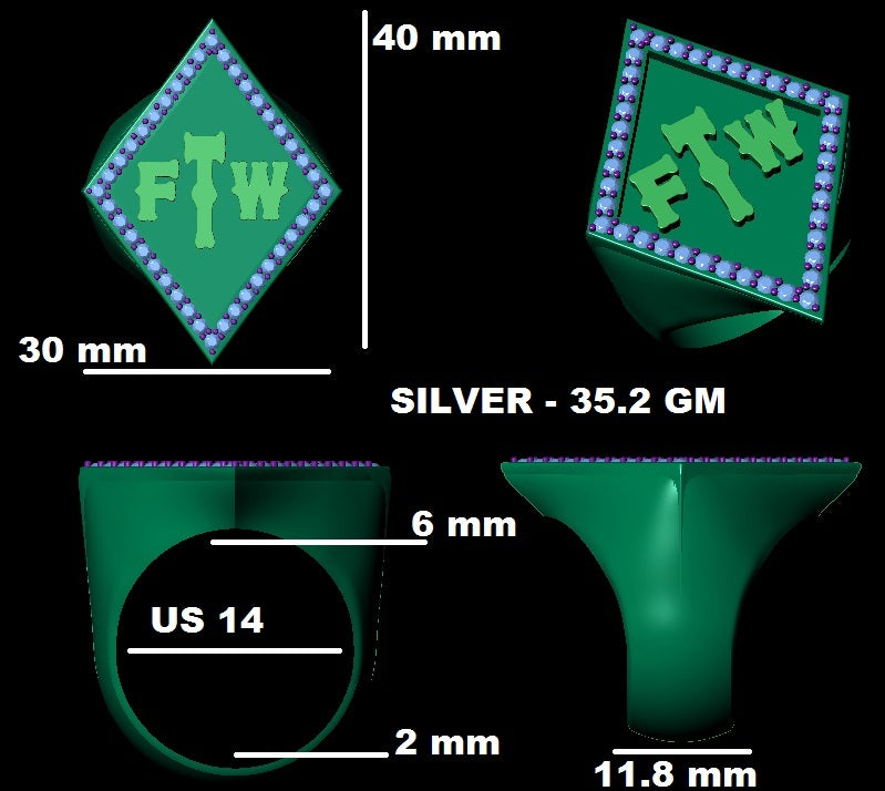 FTW Ring "For The Win" Punk Bikers Jewelry 925 Sterling Silver