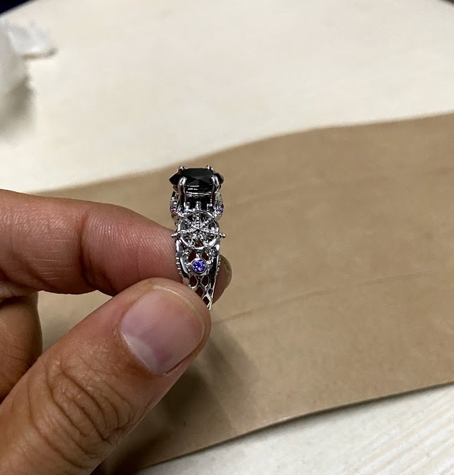 Pirate Skull Engagement Ring Steering Wheel and Skull Ring Womens