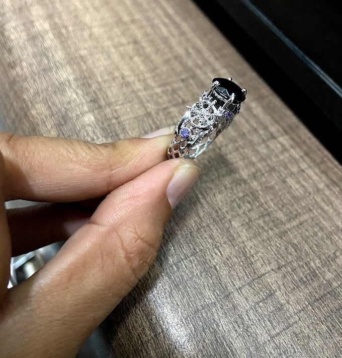 Pirate Skull Engagement Ring Steering Wheel and Skull Ring Womens