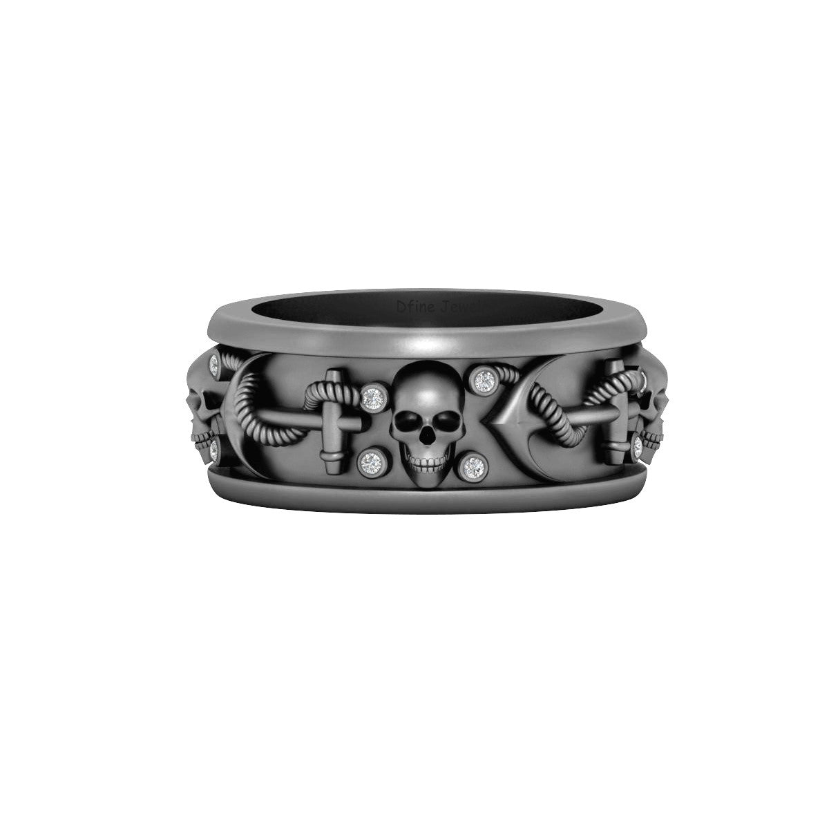 Diamond Anchor Skull Band Gothic Badass Skull Wedding Band Silver