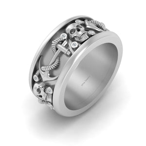 Skull Pirate Wedding Band Diamond Nautical Anchor Skull Band Mens