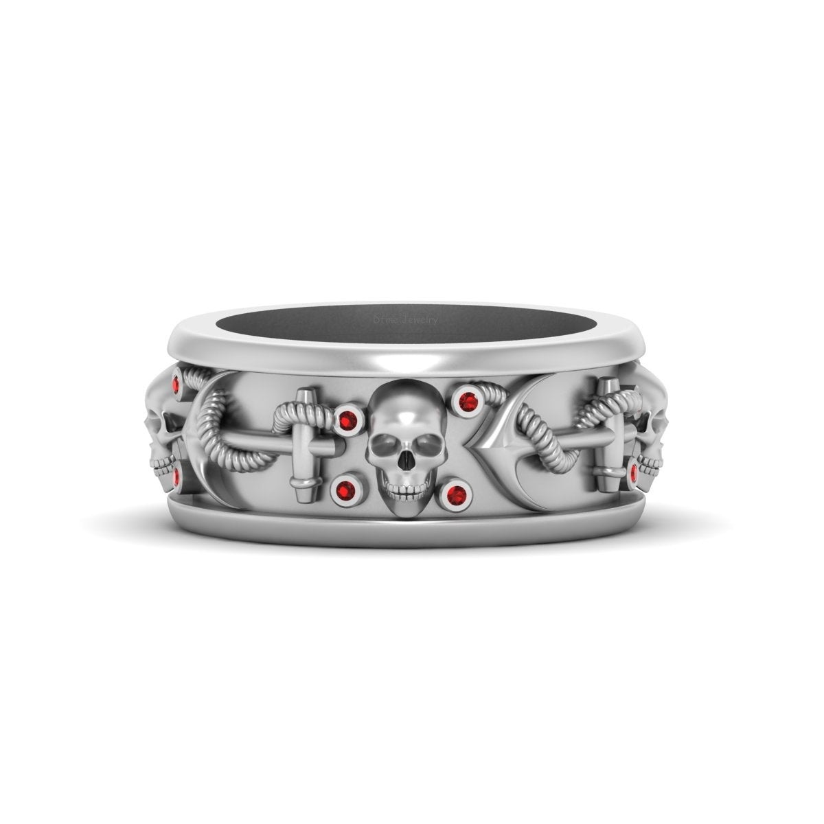 Pirates Skull Wedding Band Nautical Anchor Gothic Skull Band For Men