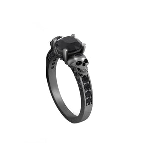 1.70TCW Onyx Skull Engagement Ring Gothic Gun Metal Finish