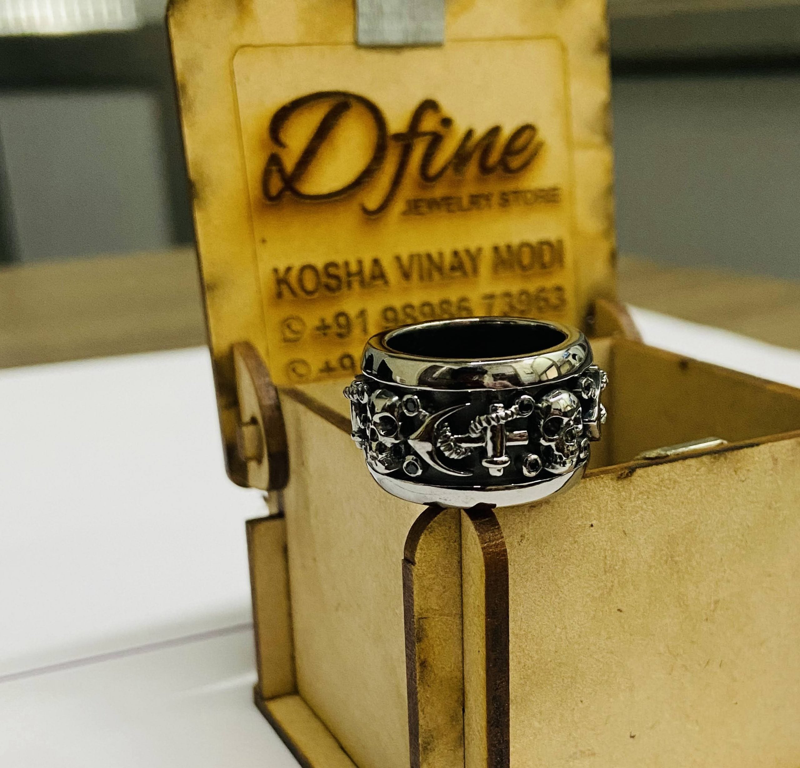 Onyx Anchor Skull Wedding Band Silver Gothic Biker Skull Band For Men