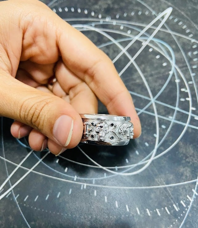 Skull Wedding Band Mens Nautical Anchor Pirate Skull Band White Gold