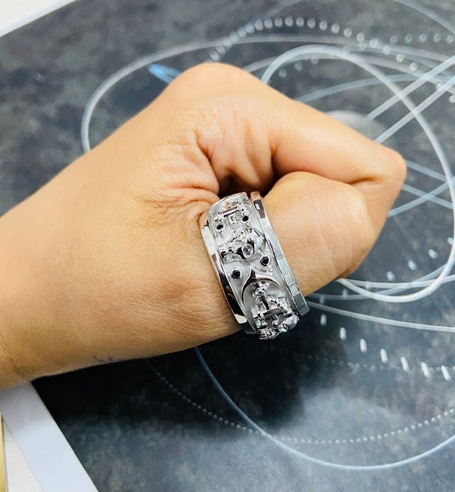 Skull Wedding Band Mens Nautical Anchor Pirate Skull Band White Gold